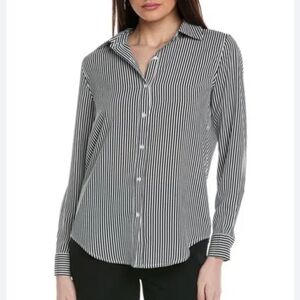 T Tahari Women's Black and White Collared Button-down Shirt size S